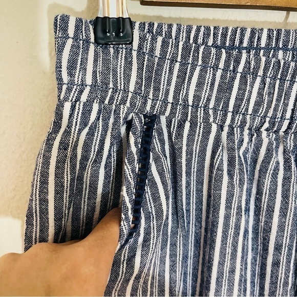 BRIGGS Linen Blend Pull-On Striped Wide Leg Pants Small Blue/White Pockets - Picture 9 of 10